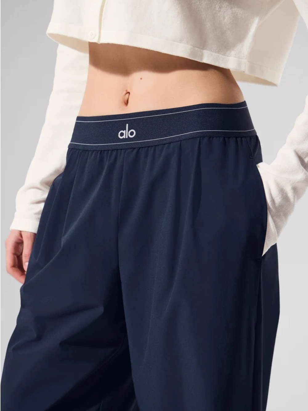 ALO Yoga Navy Wide-Leg Lounge Pants with Logo Waistband